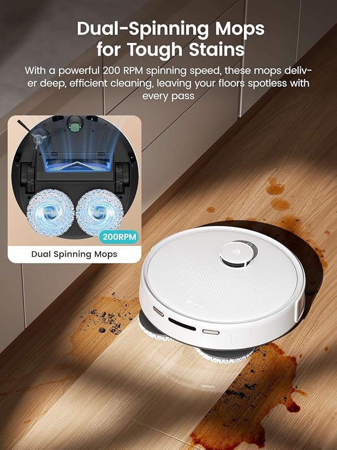 Lefant M3 Robot Vacuum, Auto Mop Washing, 12000Pa Suction, Self-Emptying & Refilling, 9mm Mop Lifting, 200RPM Spinning Mops, Smart Obstacle Avoidance, White