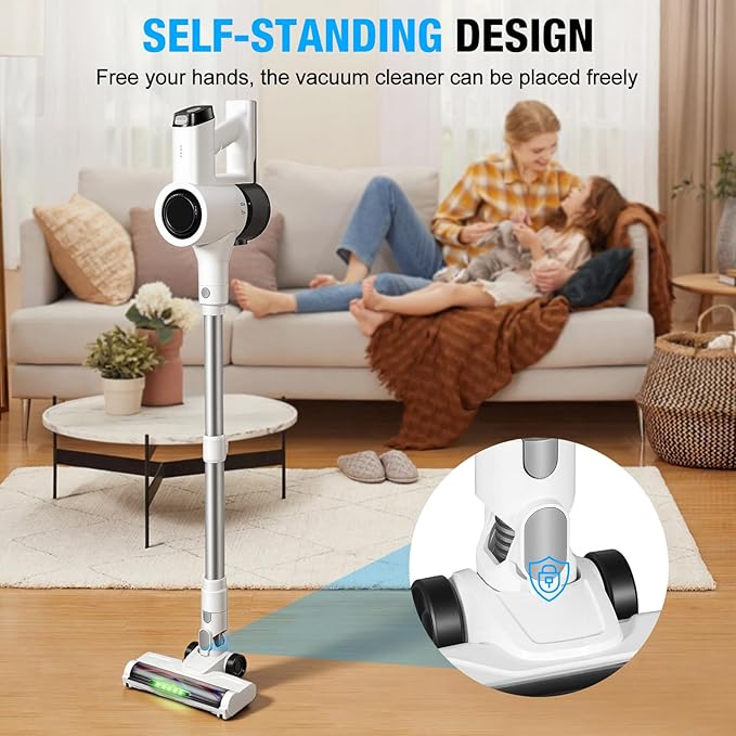 Cordless Vacuum Cleaner with, LED Screen Stick Vacuum Cleaners for Home, Lightweight Powerful Suction Vacuum, 6-in-1 Rechargeable Vacuum for Carpets, Pet Hair, Hardwood Floors