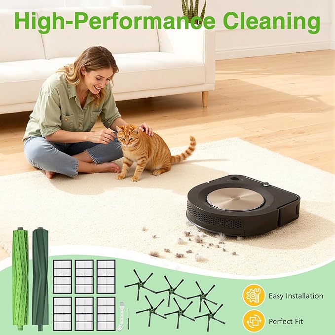 S9 Replacement Parts Accessories for iRobot Roomba S9(9150) S9+ S9 Plus (9550) S Series Vacuum Cleaner, 2 Set Rubber Roller Brush, 6 Filters, 6 Side Brush, 2 Tools, 18 Packs
