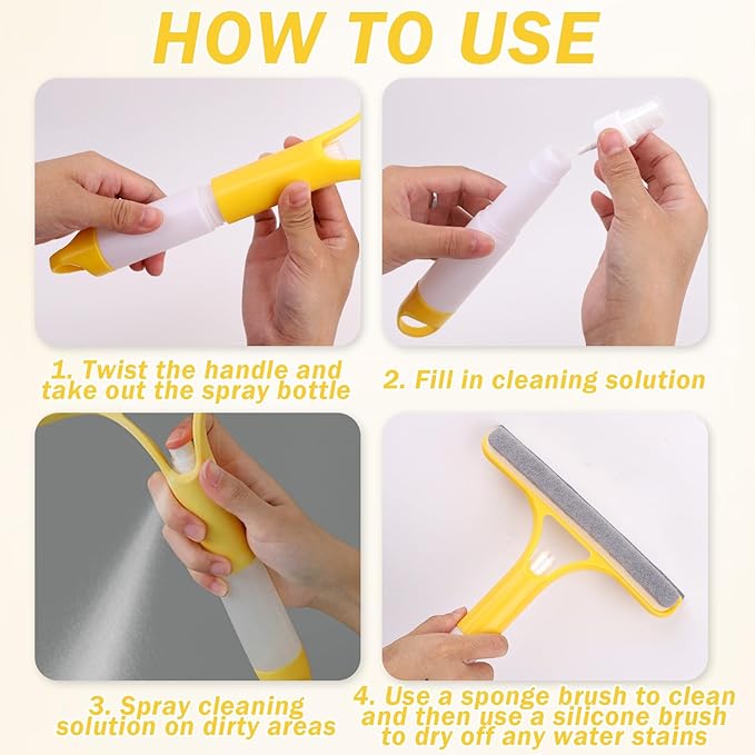 3Pcs 3 in 1 Window Cleaning Scraper, Mirror Squeegee with Sprayer Combo, Glass Cleaner for Windows Car, Home, Kitchen
