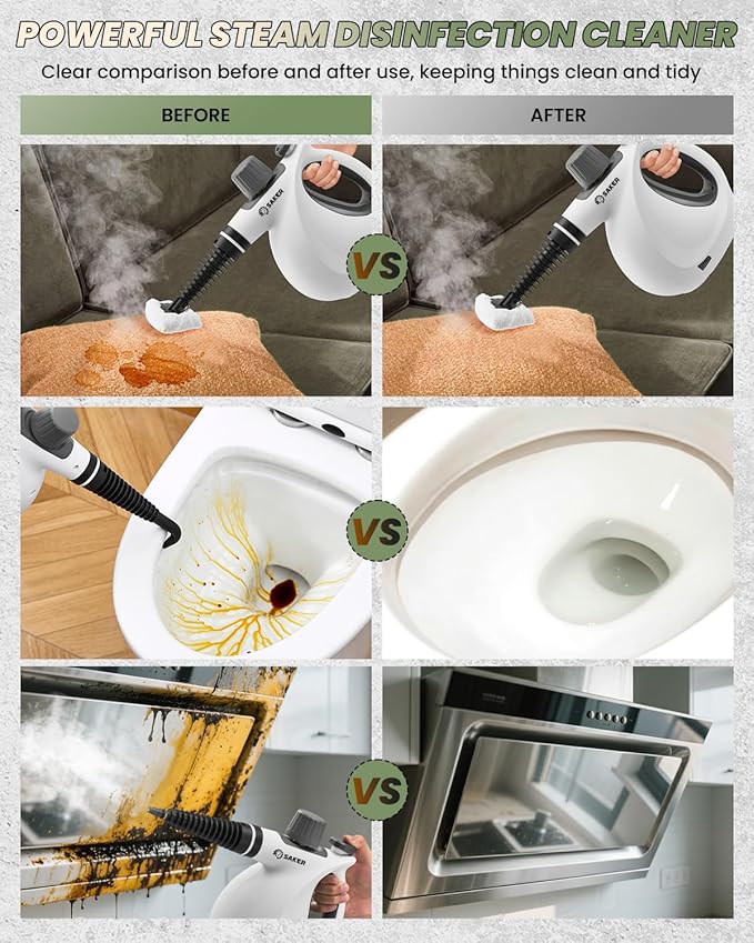 Saker Handheld Steam Cleaner Upgraded,Portable Steam Cleaner for Home,1050W Steam Cleaner,Quick Heating & Deep Cleaning of Floors, Cars, and Kitchen(with 5 Fiber Cloths)