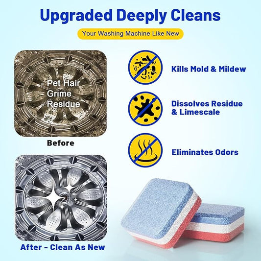 Washing Machine Cleaner Tablets 30 Pack, Upgraded Formulated for Pet Owners, 1+Year Supply, Deep Cleaning Tablet For HE-Front & Top Load Washer, Removes Residue, Grime, Odors and Pet Hair
