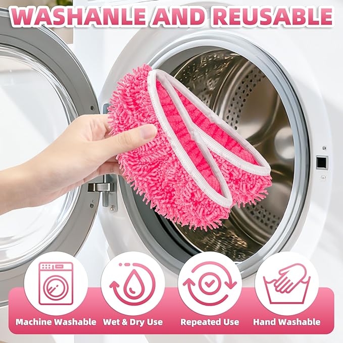 8 Pack Reusable Mop Pads Compatible with Swiffer Sweeper Mop, Wet and Dry Chenille Sweeping Cloths, Washable Pads Refill, Microfiber Pads for Multi-Surface/Hardwood Floor Cleaning (Pink)