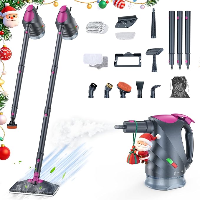 ScrubWiz 10-in-1 Steam Cleaner, Steam Mop & Detachable Handheld Steam Cleaner, 320ml Water Tank, 10s Fast Heating, Portable Steamer for Kitchen, Floor, Tiles, Home, BBQ, Ergonomic Handle, Mid Gray