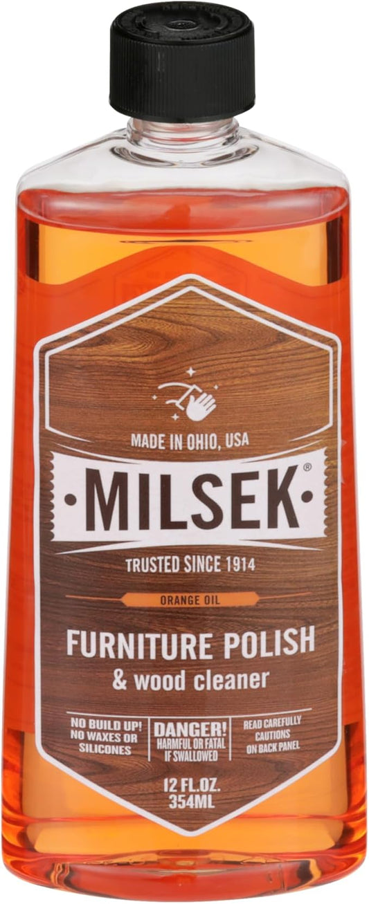 Milsek Furniture Polish and Wood Cleaner with Orange Oil - Multipurpose Cleaning Supplies for Home and Household from Hardwood Floors to Kitchen Cabinets- 12 Fl Oz (Pack of 1)
