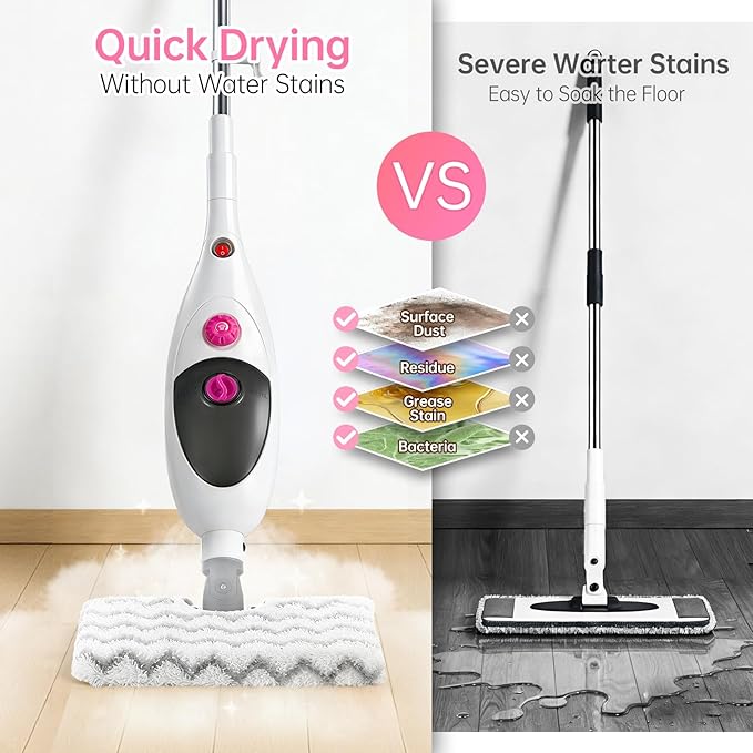 12-in-1 Steam Mop & Detachable Handheld Steam Cleaner, 400ML Tank with Adjustable Steam, Safe for Hardwood, Sealed Floors, Marble, Laminate, Stone & Tile