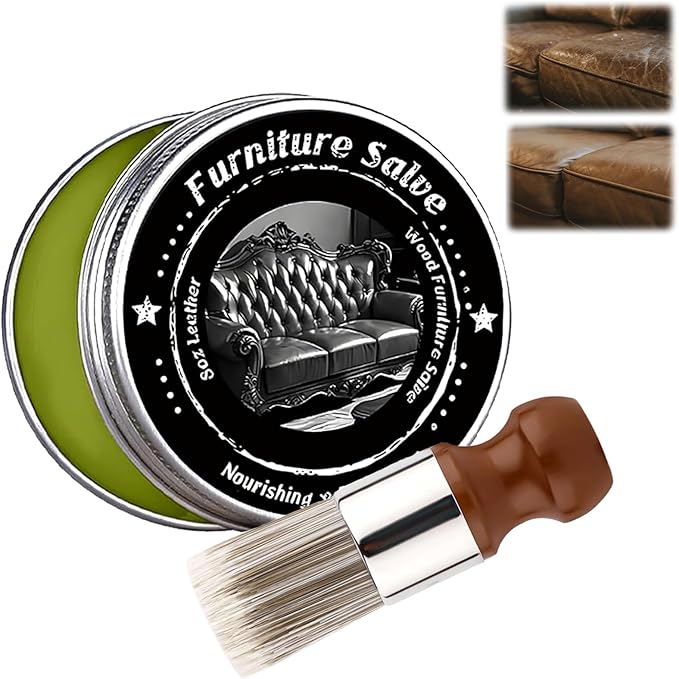 Furniture Salve & Brush,Leather and Wood Furniture Salve for Home, Sofa, Car Seats，8oz (1 Set)