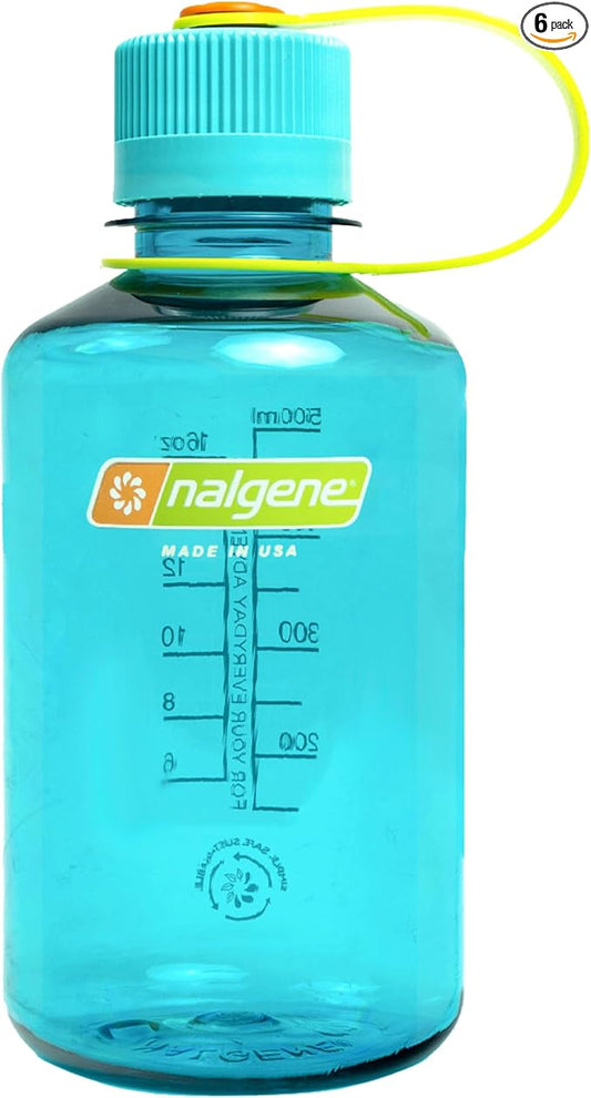 Nalgene Sustain Tritan BPA-Free Water Bottle Made with Material Derived from 50% Plastic Waste (using ISCC certified mass balance), 16 OZ, Narrow Mouth, Cerulean (Pack of 6)