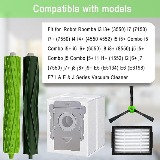 Replacement Parts for iRobot Roomba E5 E6 E7 i2 i3 i3+i4 i4+ i5 i5+ i6 i6+ i7 i7+ i8 i8+/Plus i1 E i j Series Robot Vacuum,1 sets of multi-surface roller brushes 4 Vacuum bags 4 filters 4 side brushes