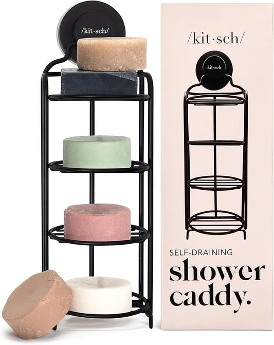 Kitsch Hanging Shower Caddy with Suction Cup – Self-Draining Bar Soap Holder & Shower Caddy for Shampoo Bars, Conditioner Bars & Soap – Rust Proof, Eco-Friendly, Wall Mount or Free-Standing Organizer