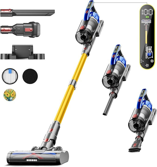 55KPA 650W 70Mins Cordless Vacuum Cleaner, Cordless Vacuum with Dual Handle, Stick Vacuum with Aroma Tablet, Anti-Tangle Brush, Rechargeable Wireless Vacumm for Carpets/Hard Floors/Pet Hair
