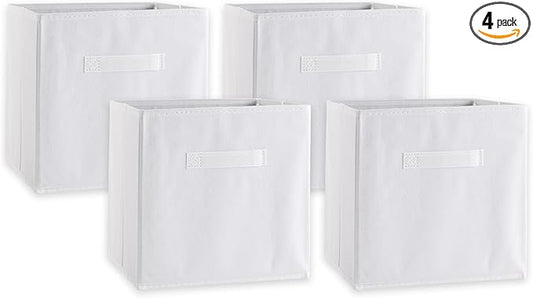 DII Non Woven Fabric Storage Bin Collection Collapsible Organizer Cube, Large Set, 11x11x11, White, 4 Count