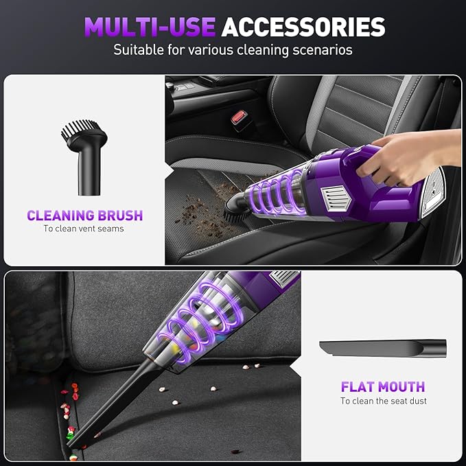 Handheld Vacuum Cordless, 15000PA Powerful Suction Car Vacuum Cleaner Lightweight with Multi Accessories, Hand held Vacuum Cleaner Dust Busters Cordless Rechargeable for Car Home