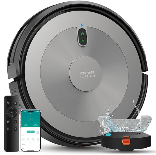 Robot Vacuum and Mop Combo, 5000Pa 3-in-1 Robotic Vacuum Cleaner, Brushless Motor, Tangle-Free Design, Smart App/Alexa Control, Auto Charging & Schedule, ideal for Pet Hair, Hard Floor and Carpet
