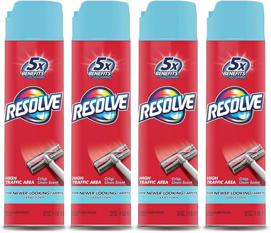 Resolve High Traffic Carpet Foam, Crisp Linen 88 oz (4 Cans x 22 oz), Cleans Freshens Softens & Removes Stains