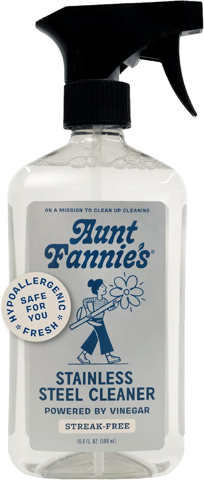 Aunt Fannie's Stainless Steel Spray Cleaner, Powered by Vinegar, Fingerprint and Residue Remover for Refrigerator, Dishwasher, Oven, Grill, Sink, Stovetop, and Other Appliances, Pack of 1