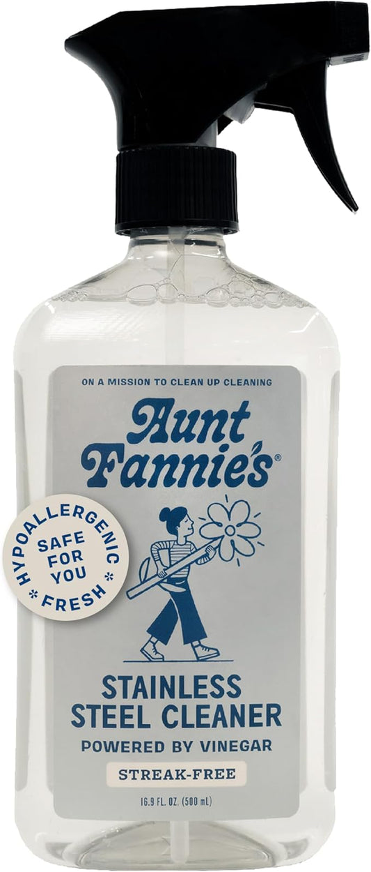 Aunt Fannie's Stainless Steel Spray Cleaner, Powered by Vinegar, Fingerprint and Residue Remover for Refrigerator, Dishwasher, Oven, Grill, Sink, Stovetop, and Other Appliances, Pack of 1