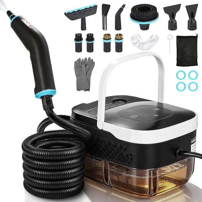 WICHEMI High Pressure Steam Cleaner Handheld Steam Cleaner Steamer for Cleaning Electric Steam Cleaning Machine for Home Kitchen Auto Car Detailing (Black+White)