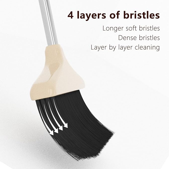 Broom with Dustpan Combo Set 54” Long Handle Household Dust Pan for Home Cleaning （Beige）