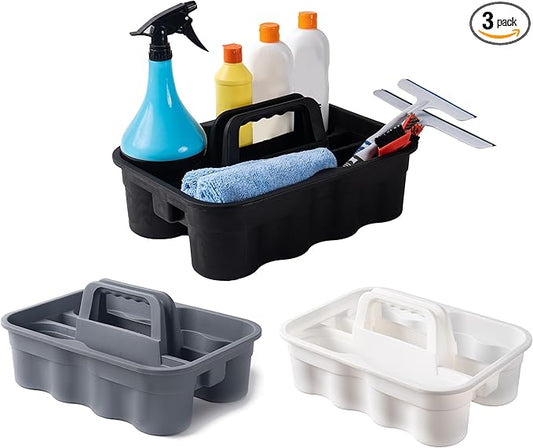 Matthew 3 Pack Large Plastic Tote Tool & Deluxe Supply Cleaning Caddy w/Handle Portable Shower Basket Storage Caddy for Cleaning,Take-Out Drink,Bathrooms - Black&Gray&White