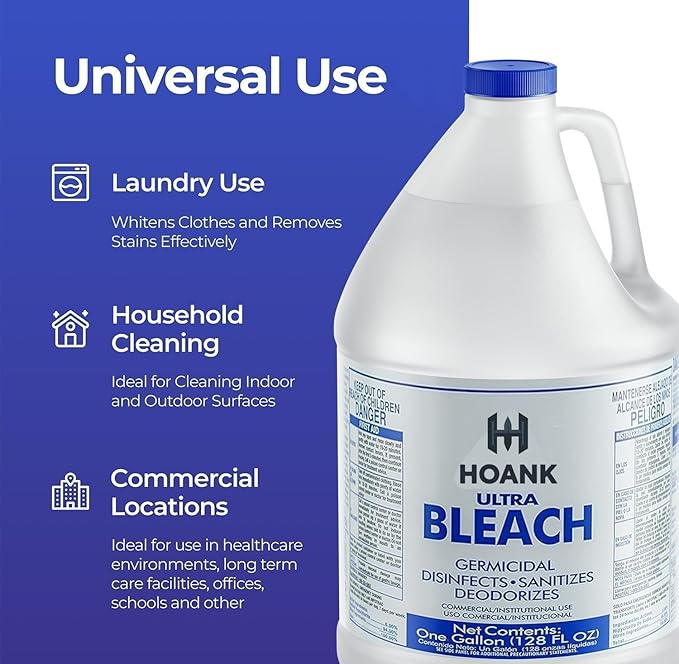 ( 6 Gallon) Ultra Germicidal Liquid Bleach -Disinfecting, Sanitizing, Deodorizing, Mold & Mildew Stain Remover, For Laundry, Household and Commercial Cleaning, Multipurpose Cleaner (1 Gallon X 6 Pack)