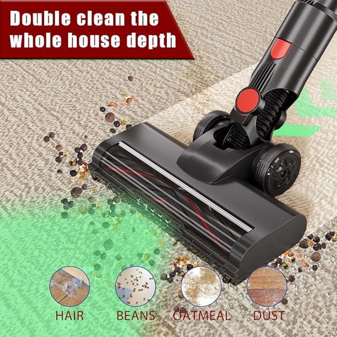 Cordless Vacuum Cleaner for Home, 6-in-1 Lightweight 45KPa Powerful Suction of 45-Min Runtime, Upgrated Green Light Dust Detection for Hard Floors/Carpets/Pet Hair
