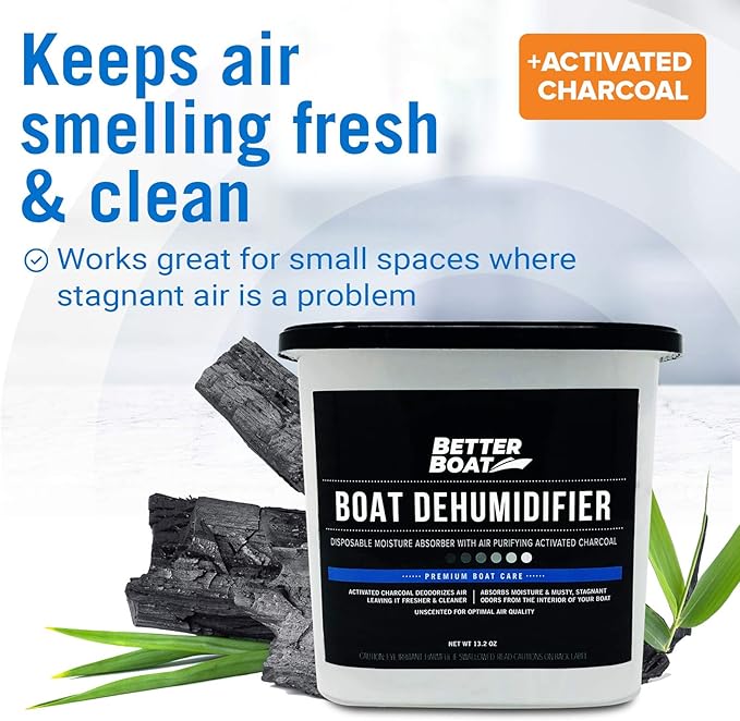 Moisture Absorber with Activated Charcoal Dehumidifier Bucket, Unscented Odor Absorber for Closet Basement Bathroom Boat RV, Disposable No Refill - Better Boat