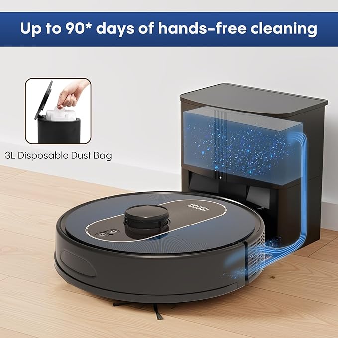Robot Vacuum and Mop Self-Emptying: 6000Pa Robotic Vacuum 5-In-1 LiDAR Navigation with No-Go Zones/Mapping for 90 Days Hands-Free Cleaning, APP/Alexa Robot Vacuum for Pet Hair & Carpet & Hard Floor