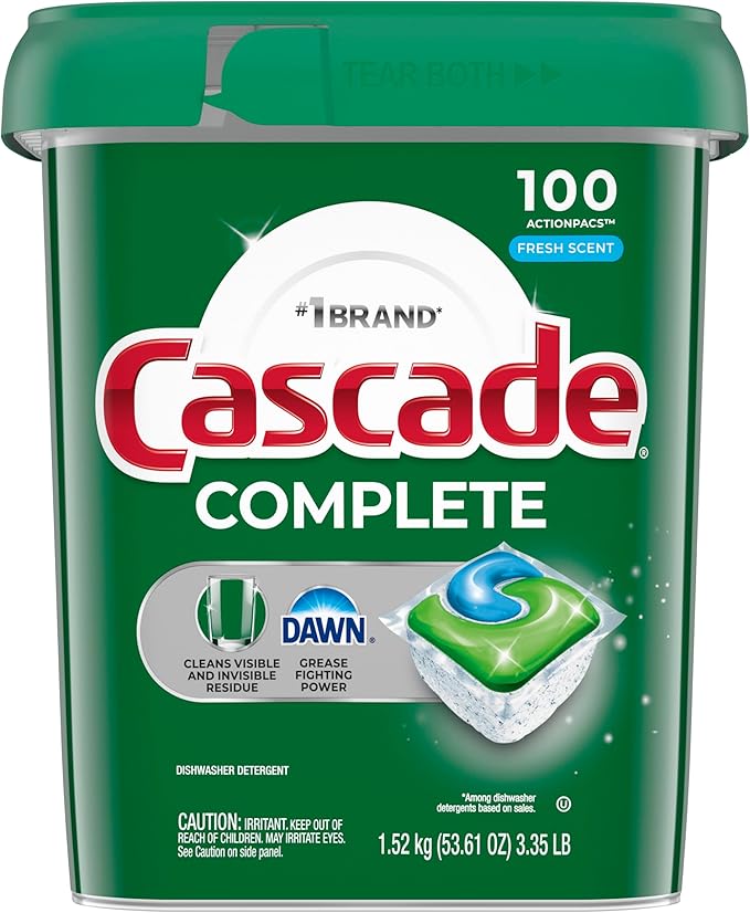 Cascade Complete Dishwasher Pods, Dishwasher Detergent, Dish Detergent Tab Tablets, Fresh, 100 Count