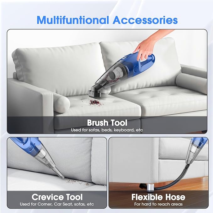 Handheld Vacuum Cordless Rechargeable – 6000Pa Mini Hand Held Vacuum, LED Light, 20–25 Mins Runtime, USB Charging, 500ML Cup – Lightweight Small Vacuum Cleaner Cordless for Car/Office/Home