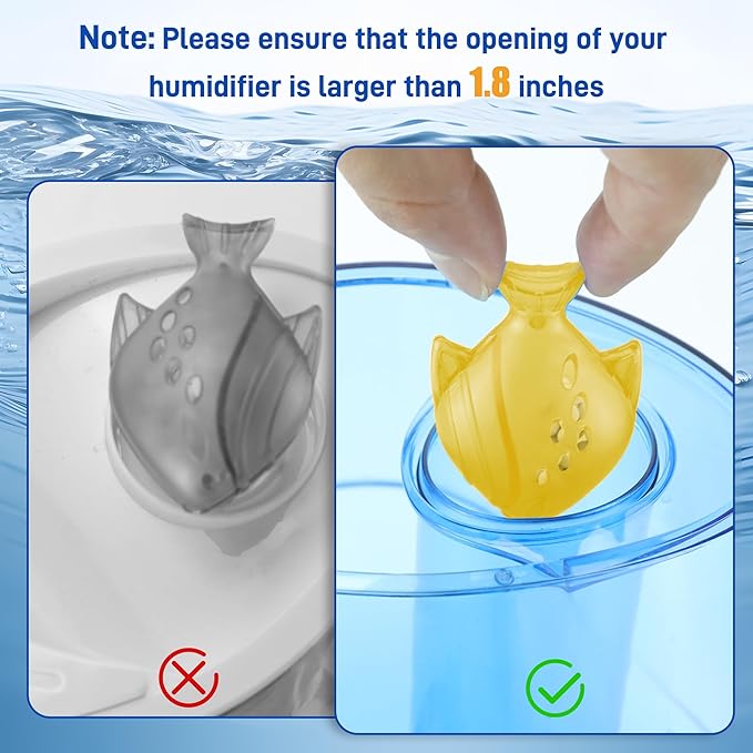 Funmit Humidifier Cleaning Fish, 12 Pack Humidifier Cleaner for Humidifiers and Fish Tanks, Purifies Water, Prevents Hard Water Build-Up, Reduces Scale, Yellow