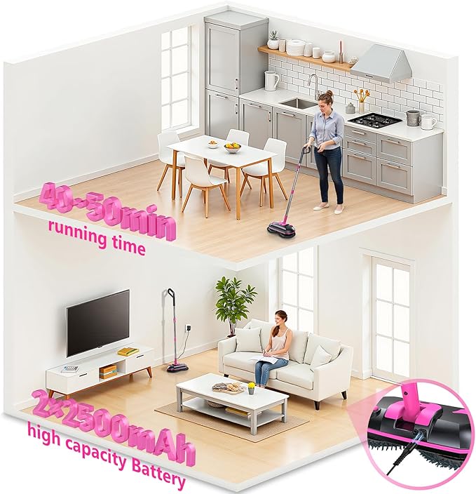 ScrubWiz Cordless Electric Spin Mop with Water Sprayer, Floor Cleaner for Hardwood & Tile, Quiet Cleaning, Adjustable Handle, 2500mAh Long-Lasting Battery, 300ml Tank