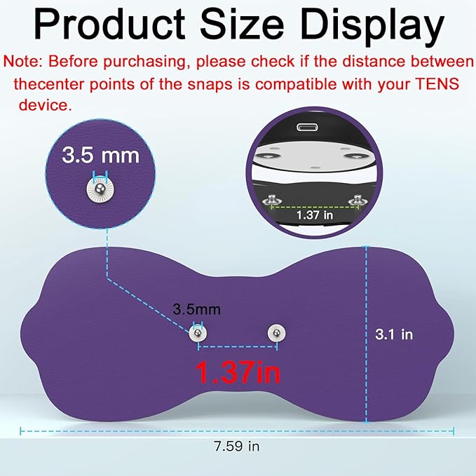 Tens Unit Wireless Electrode Pads, Replacement Electrode Pads with Standard 3.5mm Snap-on Connectors (4PCS/Set) (Purple)