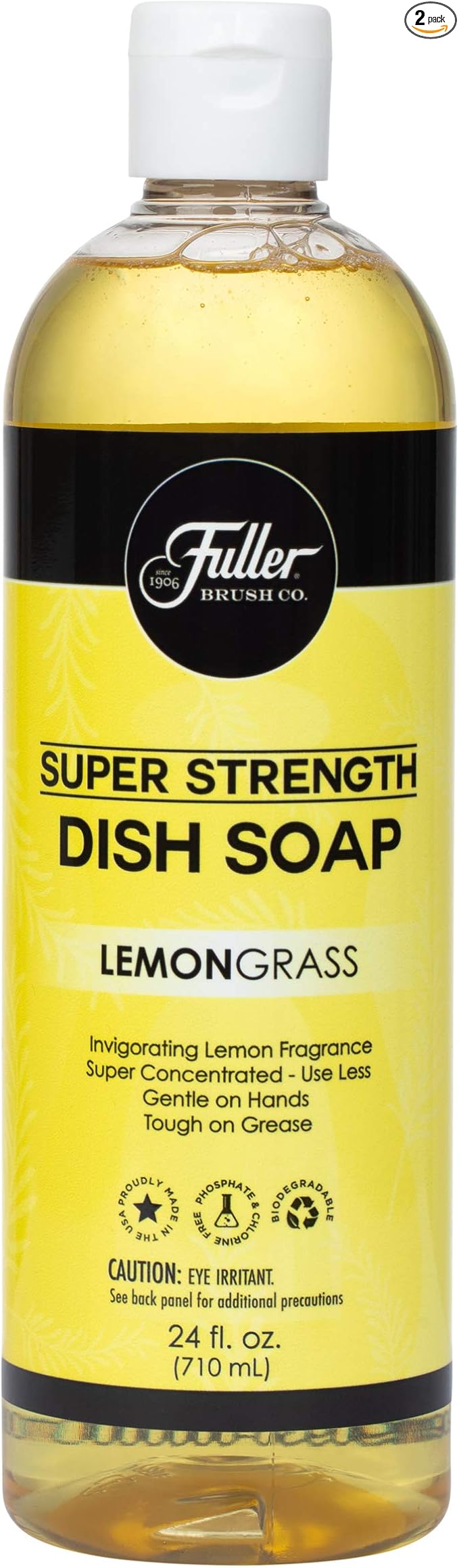 Fuller Brush Super Strength Dish Soap – Lemongrass – Ultra Concentrated Formula – Cuts Grease Fast, Clean Dishes, Glassware, Silverware, Pots, Pans & Surfaces – (Pack of 2)