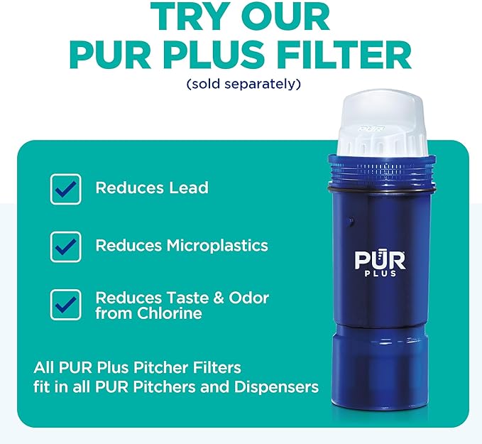 PUR 7-Cup Water Filter Pitcher, Cleaner, Great-Tasting Water, Dishwasher Safe, Powerful, Faster Filtration, LockFit Cap Design - White
