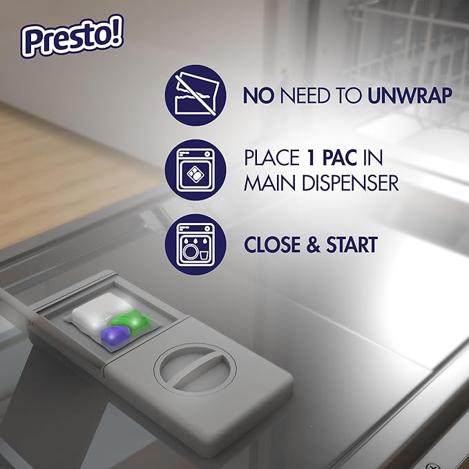 Amazon Brand - Presto! Triple Action Dishwasher Pacs, Fresh Scent, 90 Count (Pack of 2)