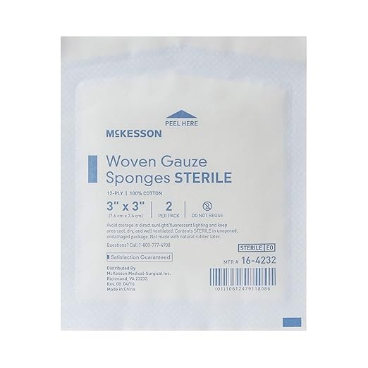 McKesson Woven Gauze Sponges, Sterile, 12-Ply, 100% Cotton, 3 in x 3 in, 40 per Pack, 30 Packs, 1200 Total