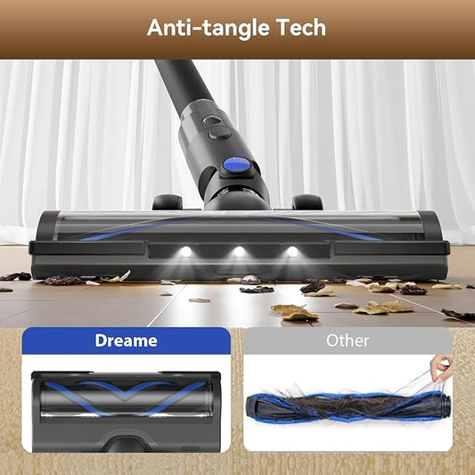 DREAME J30-W Cordless Vacuum Cleaner with LED Headlights, 450W Powerful Suction, 60Min Runtimes, Detachable Battery, One-Touch Emptying, Stick Vacuum Cleaner for Pet Hair, Carpet & Hard Floor