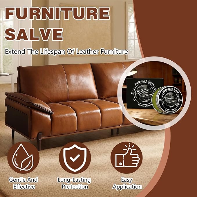 Furniture Salve & Brush,Leather and Wood Furniture Salve for Home, Sofa, Car Seats，8oz (1 Set)