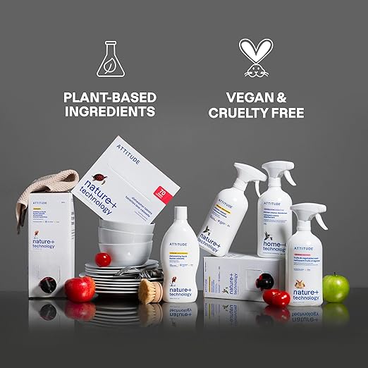 ATTITUDE Dishwasher Pods, Plant-Based & Vegan, Phosphate-Free Detergent Tablets, Naturally Derived, Unscented, 26 Count (Pack of 6)