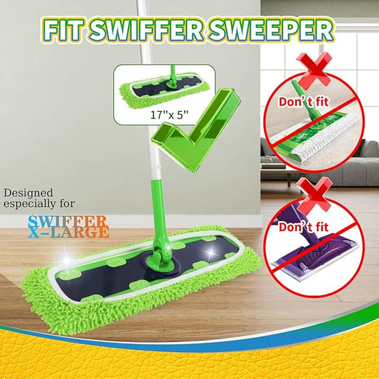 2 Pack X-Large Reusable 100% Coral Fleece Mop Pads Compatible with Swiffer XL（17'' x 5''）, Washable Pads for Surface/Hardwood Floor Cleaning (Mop is Not Included)