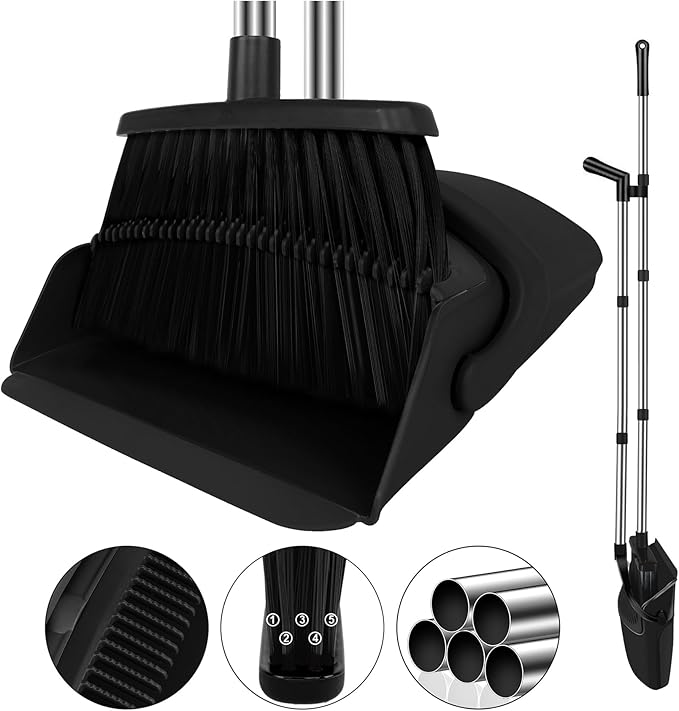 Broom and Dustpan Set, Household Broom with Dustpan Combo Set, 51" Long Handle, Dust Pan Set for Kitchen Office Lobby Floor