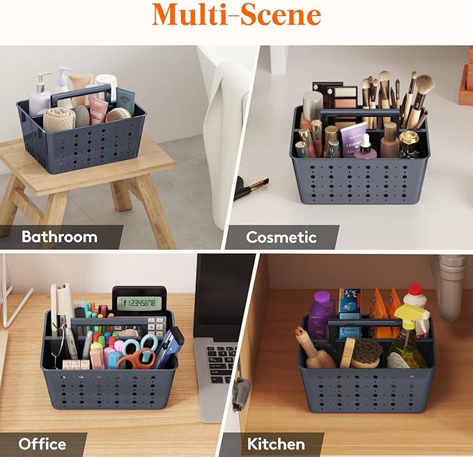 Lifewit Shower Caddy Portable, Plastic Bathroom Organizer with Handle and Holes, Hard Cleaning Basket for Toiletry Storage, College Dorm Essentials, Slate Blue, 3 Packs