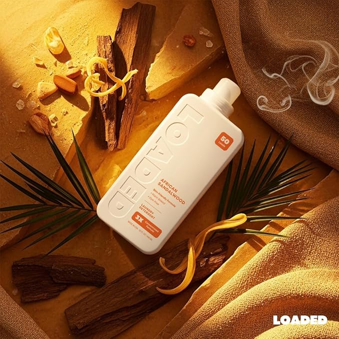 Loaded Laundry Detergent, Luxury Cologne Scented | 50 Loads | Sandalwood & Vanilla | Skin-Friendly & Plant-Based | Made in USA | 32 oz