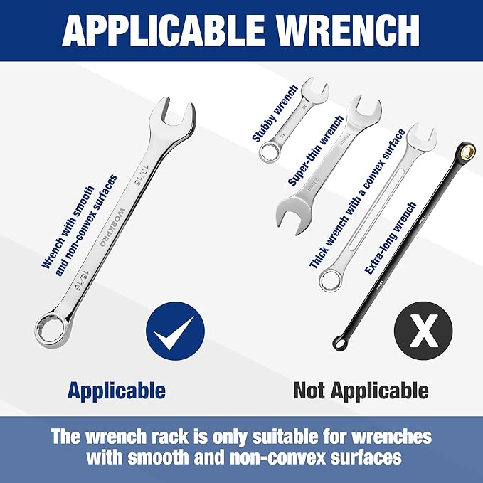 WORKPRO 2-Piece Wrench Organizer, 24-Slot Plastic Wrenches Holder Set with Lock Cover, Metric & SAE Compatibility (Up to 19mm or 7/8), Premium Quality Wrench Rack Tool Trays with Carrying Handle