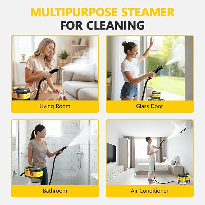 Steam Cleaner with 6 Adjustable Settings, 1500W Portable Handheld Cleaner with 15-Second Fast Preheating, Suitable for Kitchen, Bathroom, and Home Cleaning, and Includes 15 Cleaning Accessories