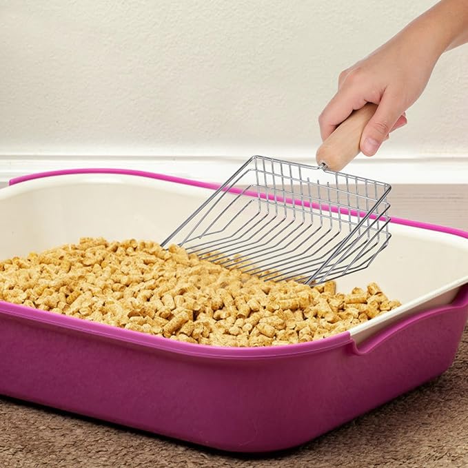 GANAZONO Metal Cat Litter Scoop Set with Holder Small Holes Sifter for Efficient Litter Cleaning Compact 6.9X5.5 Inch Durable Cat Scooper for Indoor Use