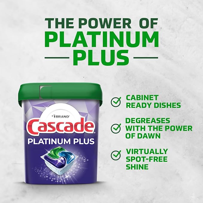 Cascade Platinum Plus Dishwasher Pods, Dishwasher Detergent, Dishwasher Soap, Dish Tabs, Dishwashing Tablets, Dish Detergent, Fresh, Actionpacs, 62 Count
