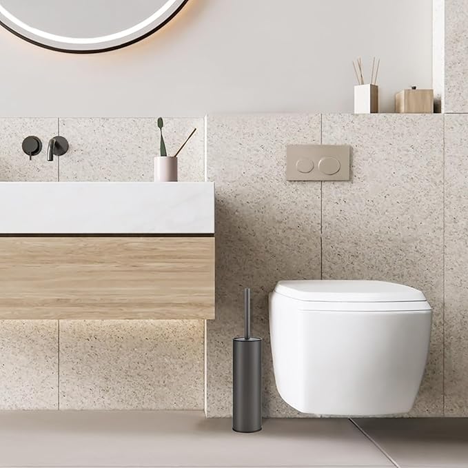 BGL Gunmetal Grey Toilet Brush and Holder,Stainless Steel Toilet Brushes for Bathroom with Holder