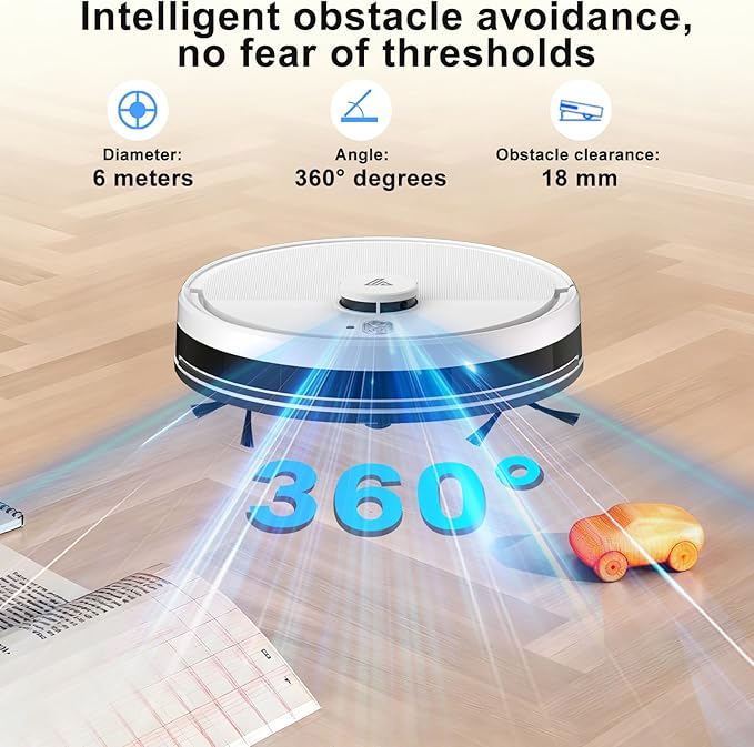 Robot Vacuum and Mop Combo, Robotic Vacuums with LiDAR Navigation, Smart Mapping, Strong Suction, with WiFi/App/Alexa/Voice Control, Obstacle Avoidance, for Home, Wood/Hard Floors, Pet Hair